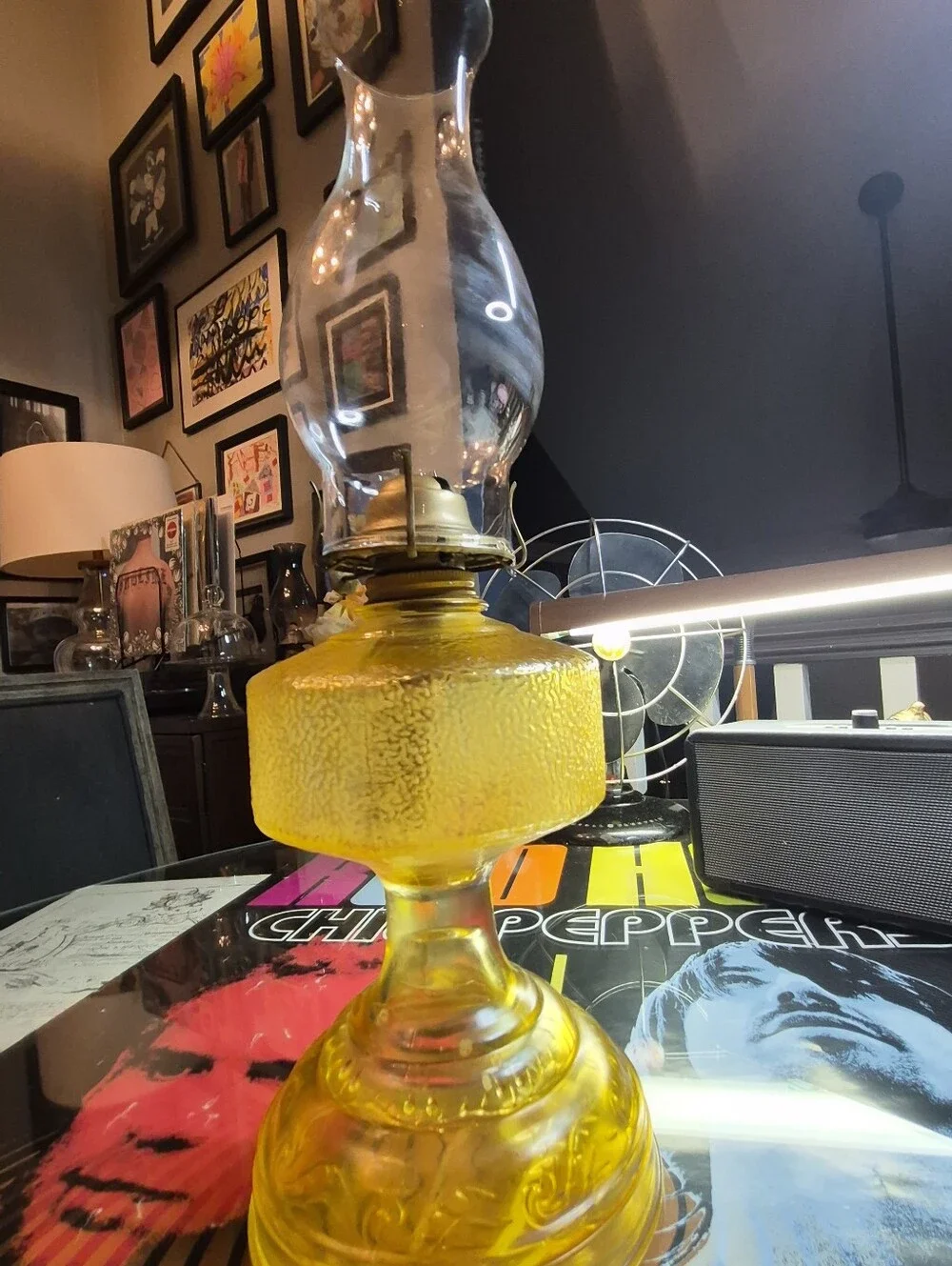 Amber Glass Oil Lamp - Decorative Home Accent